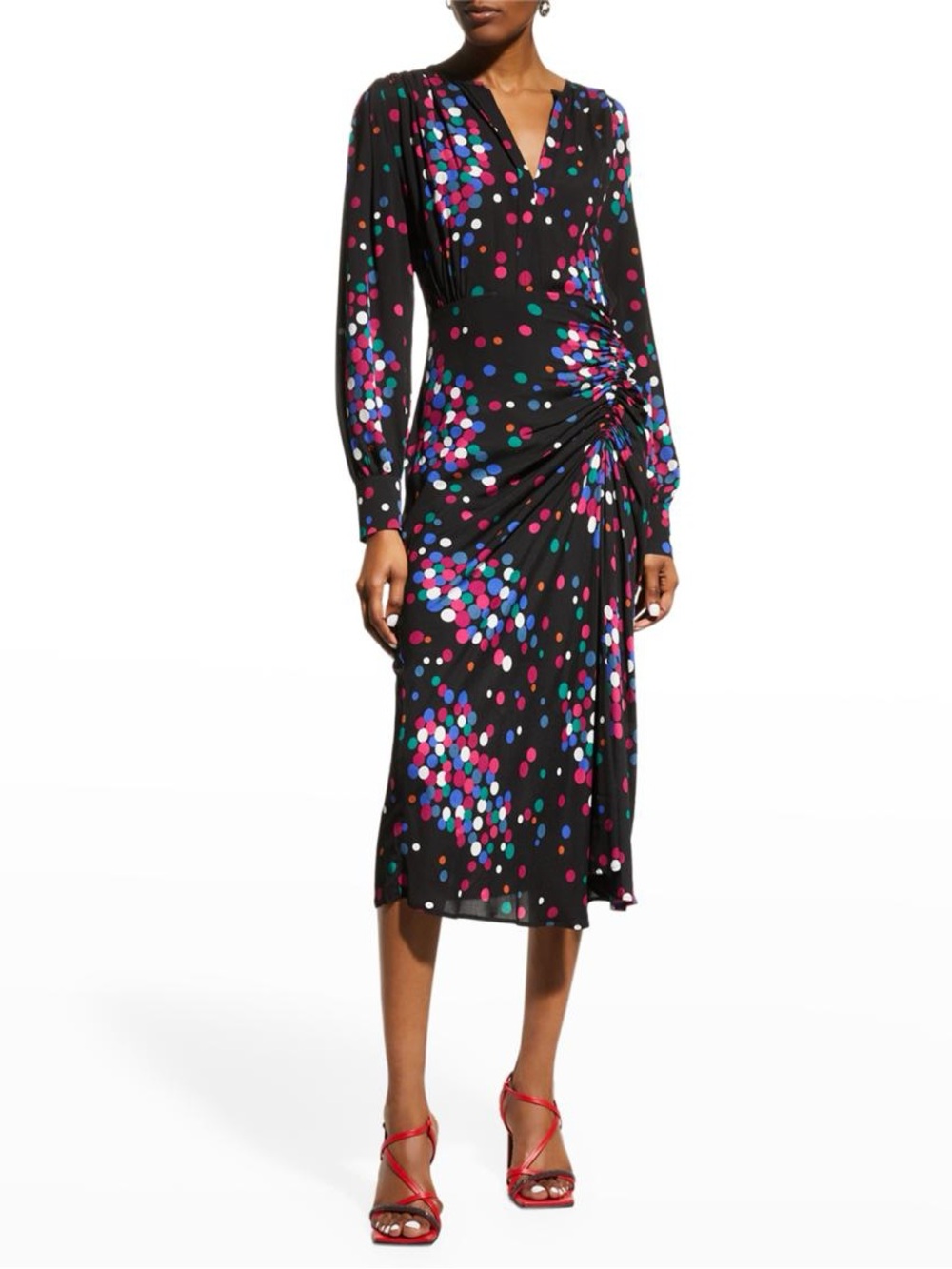 Marella Recess Ruched Polka-Dot Midi Dress